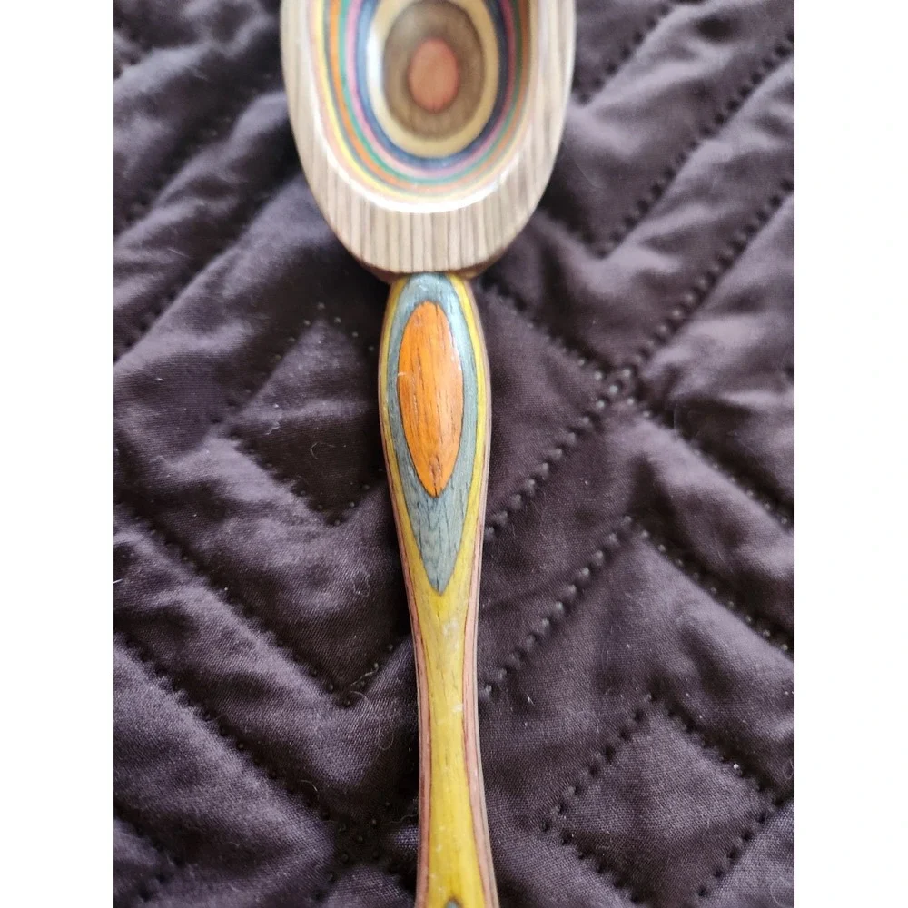 Vintage Rainbow coloured Handmade Wooden Spoon | Wood Intarsia and layered color